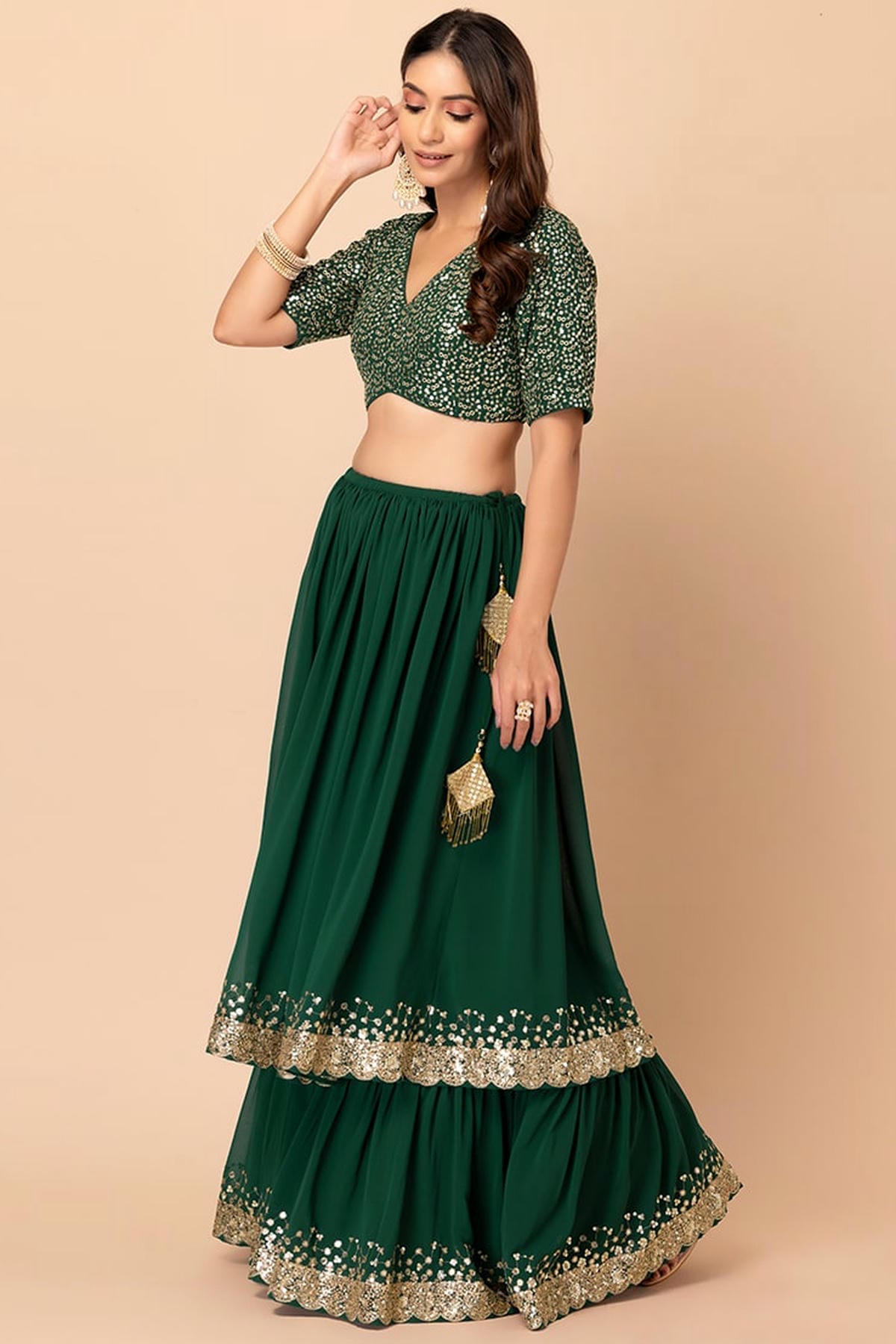 Georgette Lehenga Choli In Green Colour LC10110157