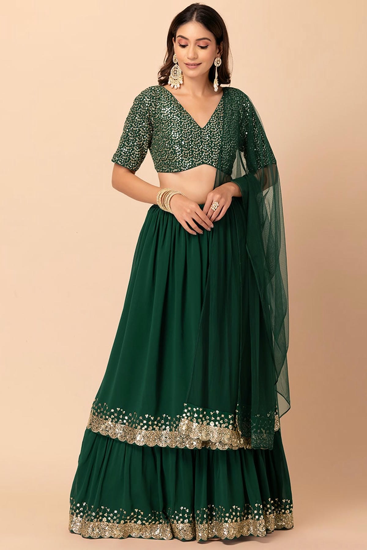 Georgette Lehenga Choli In Green Colour LC10110157