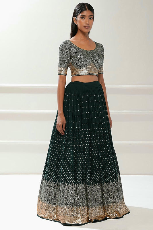 Georgette Lehenga Choli In Green Colour LC10110172
