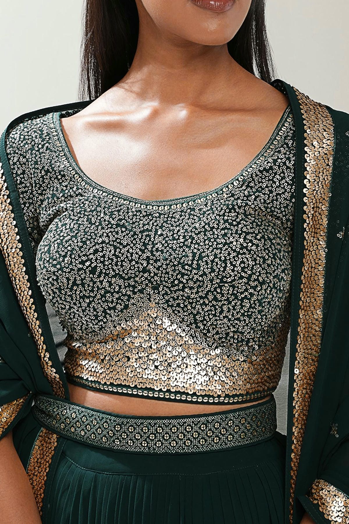 Georgette Lehenga Choli In Green Colour LC10110172