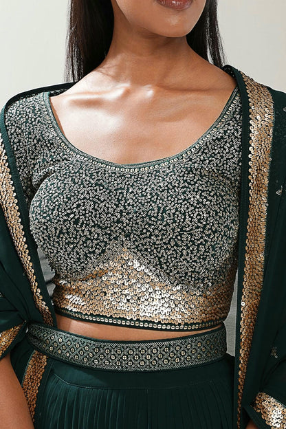 Georgette Lehenga Choli In Green Colour LC10110172