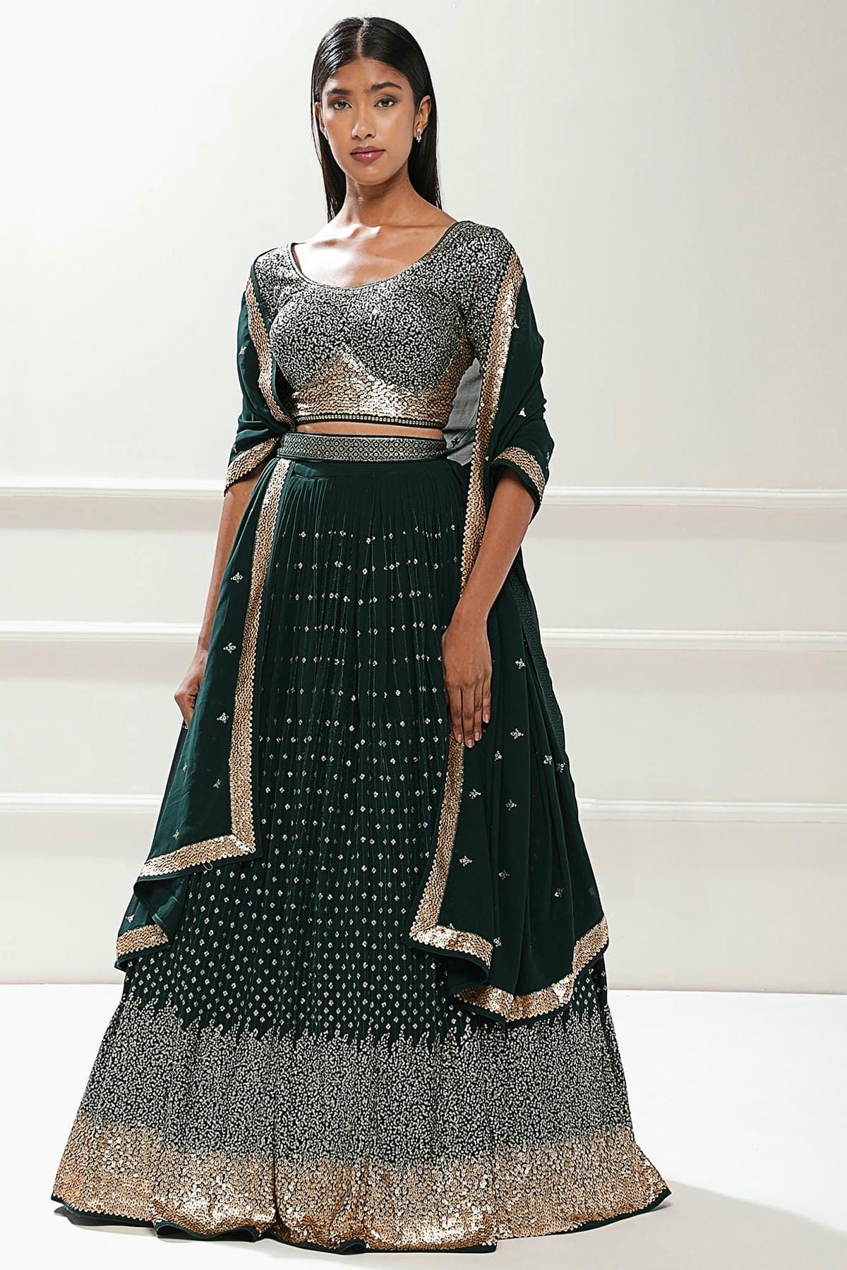 Georgette Lehenga Choli In Green Colour LC10110172