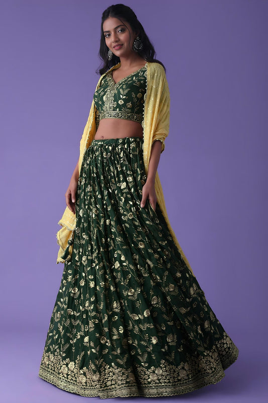 Georgette Lehenga Choli In Green Colour LC10110178