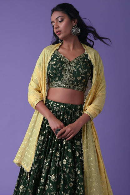 Georgette Lehenga Choli In Green Colour LC10110178