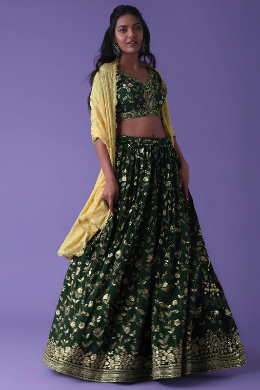 Georgette Lehenga Choli In Green Colour LC10110178