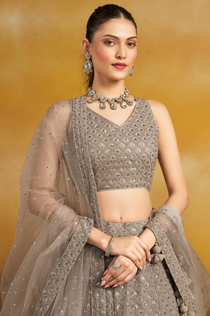 Georgette Lehenga Choli In Grey Colour LC10110134