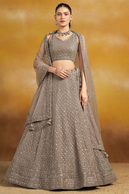 Georgette Lehenga Choli In Grey Colour LC10110134