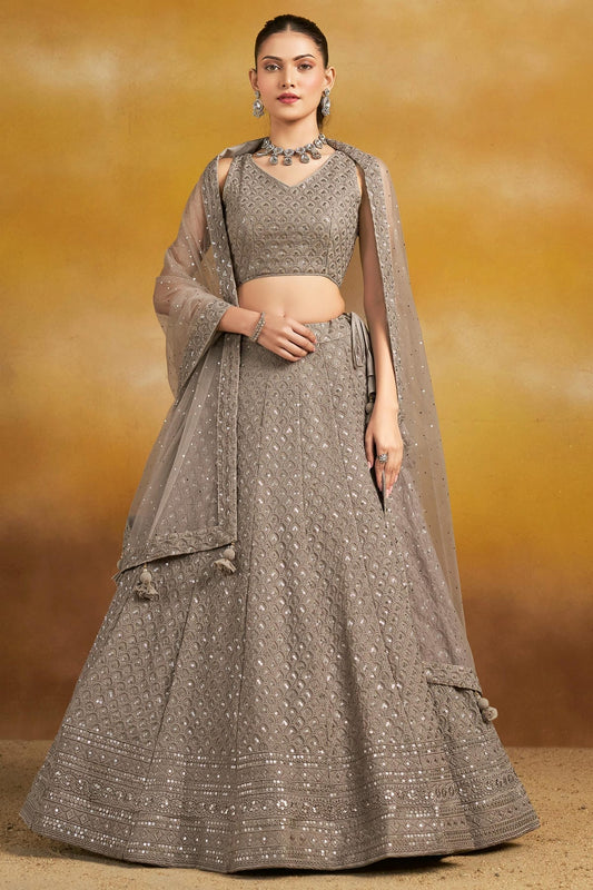 Georgette Lehenga Choli In Grey Colour LC10110134