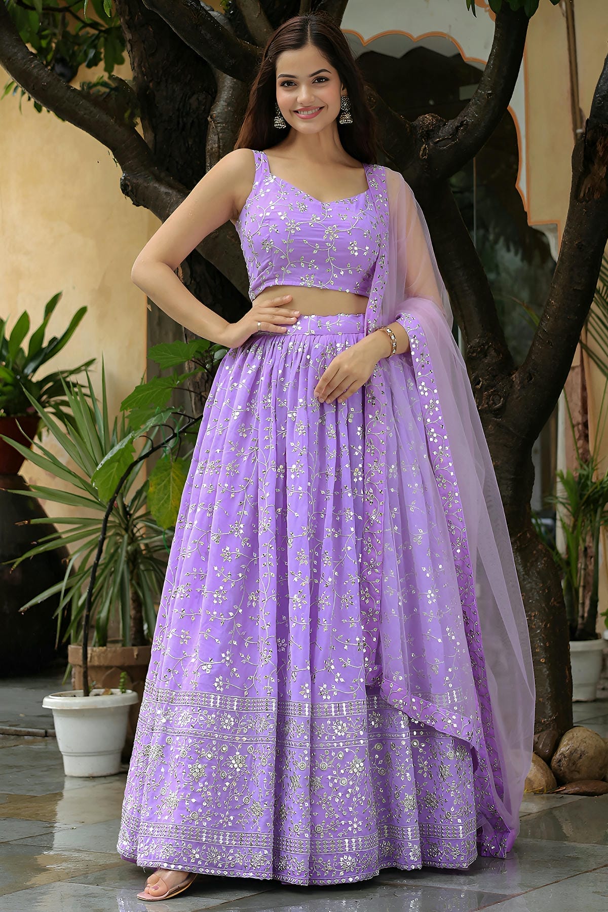 Georgette Lehenga Choli In Lavender Colour LC10110181