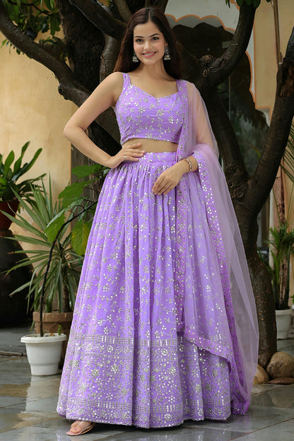 Georgette Lehenga Choli In Lavender Colour LC10110181