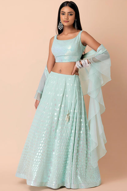 Georgette Lehenga Choli In Light Blue Colour LC10110167