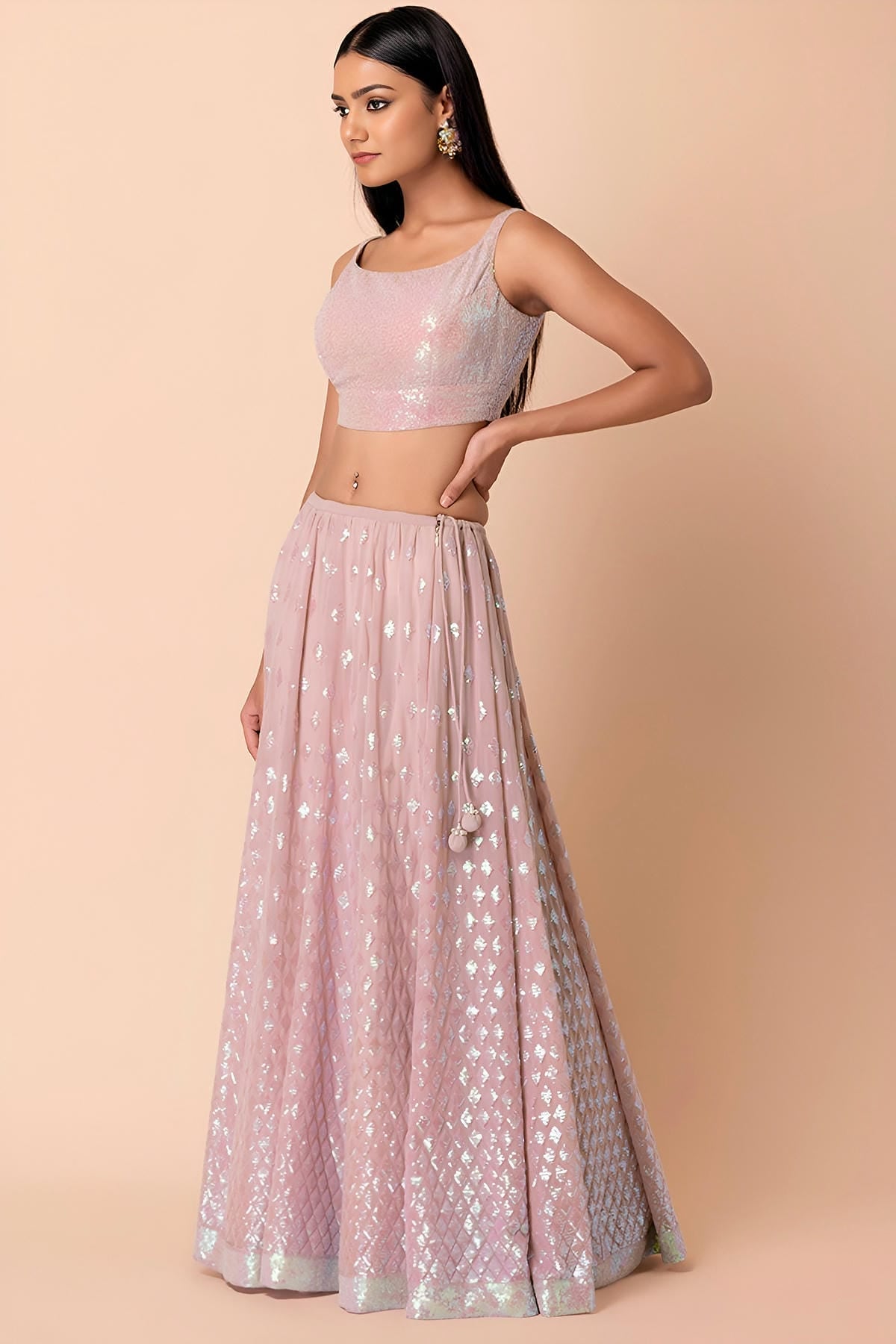 Georgette Lehenga Choli In Light Pink Colour LC10110168