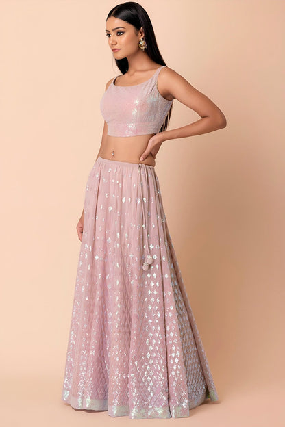 Georgette Lehenga Choli In Light Pink Colour LC10110168