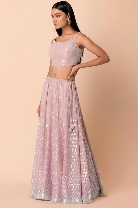 Georgette Lehenga Choli In Light Pink Colour LC10110168