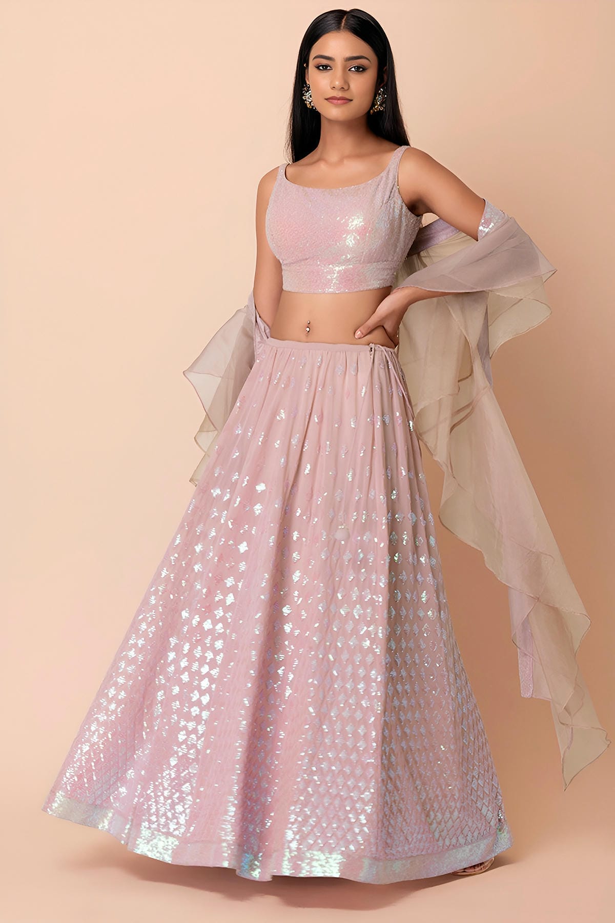 Georgette Lehenga Choli In Light Pink Colour LC10110168