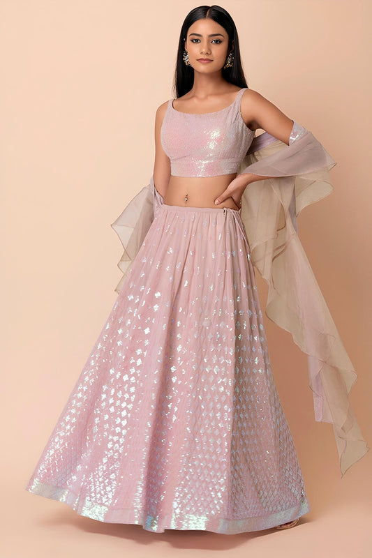 Georgette Lehenga Choli In Light Pink Colour LC10110168