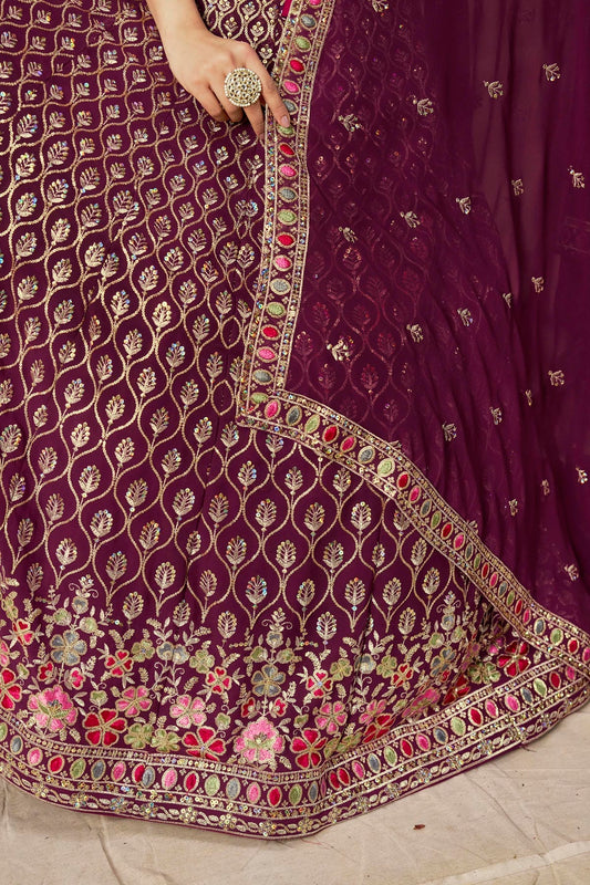 Georgette Lehenga Choli In Maroon Colour LC10110114
