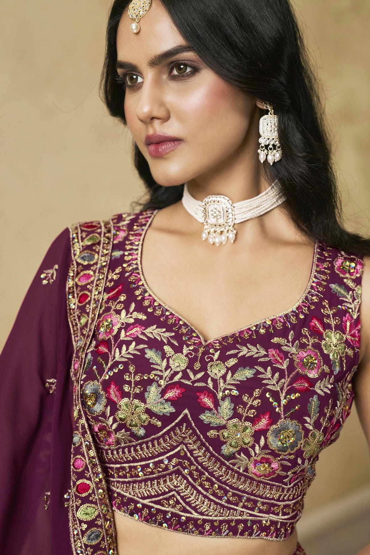 Georgette Lehenga Choli In Maroon Colour LC10110114
