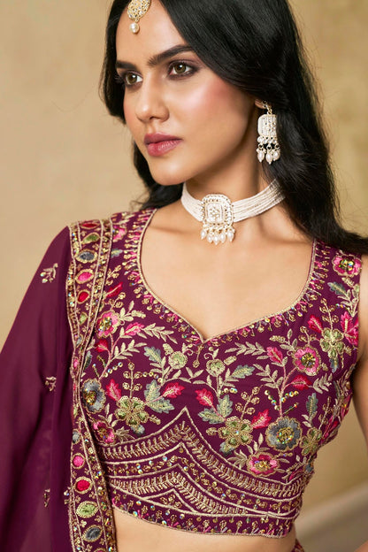 Georgette Lehenga Choli In Maroon Colour LC10110114