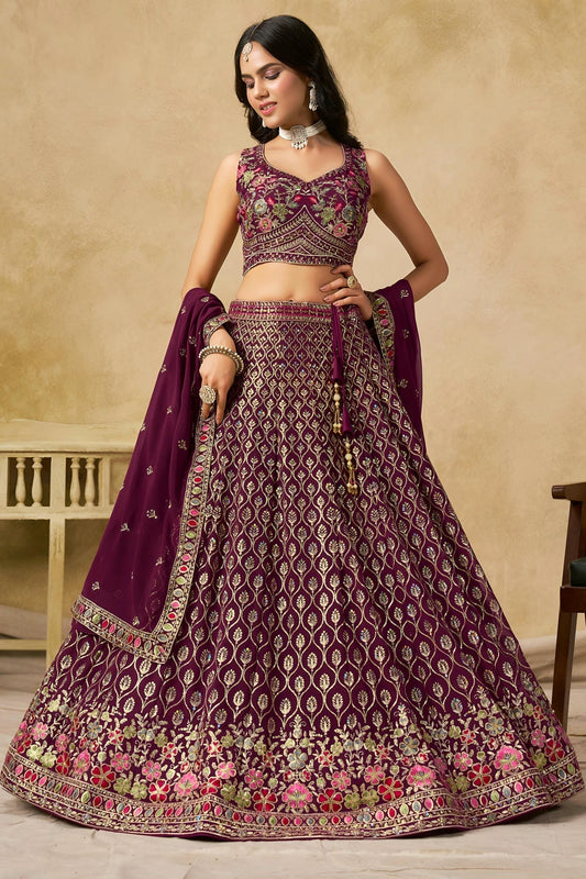 Georgette Lehenga Choli In Maroon Colour LC10110114