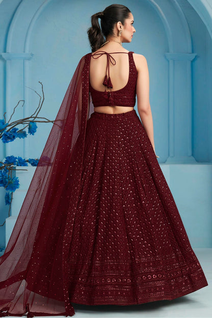 Georgette Lehenga Choli In Maroon Colour LC10110139
