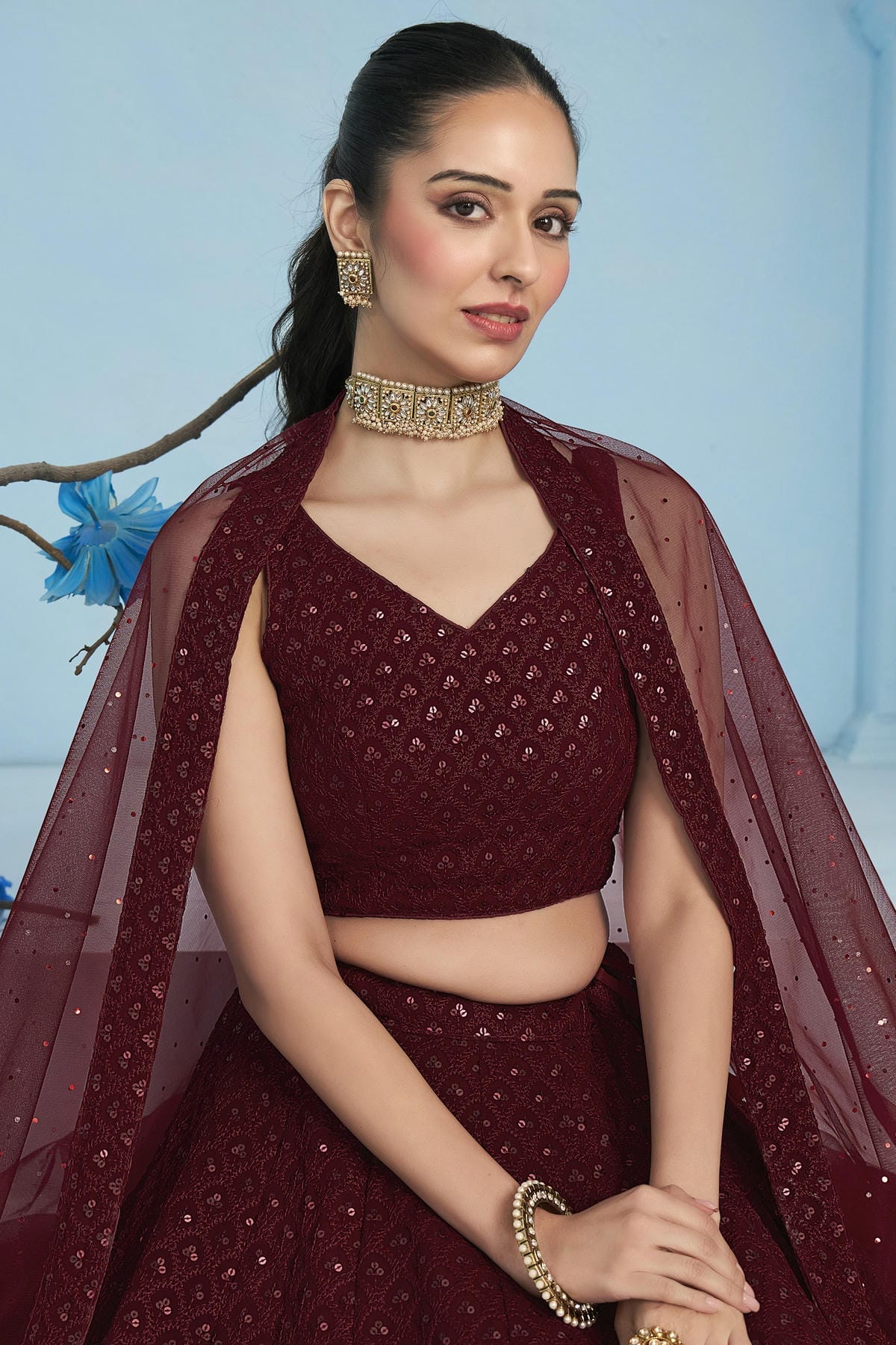 Georgette Lehenga Choli In Maroon Colour LC10110139