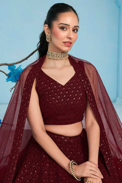 Georgette Lehenga Choli In Maroon Colour LC10110139