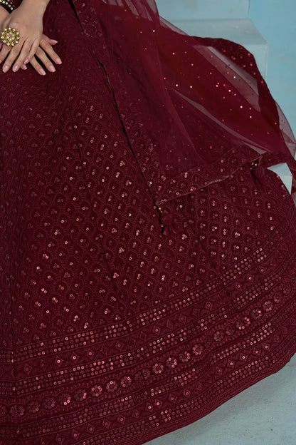 Georgette Lehenga Choli In Maroon Colour LC10110139