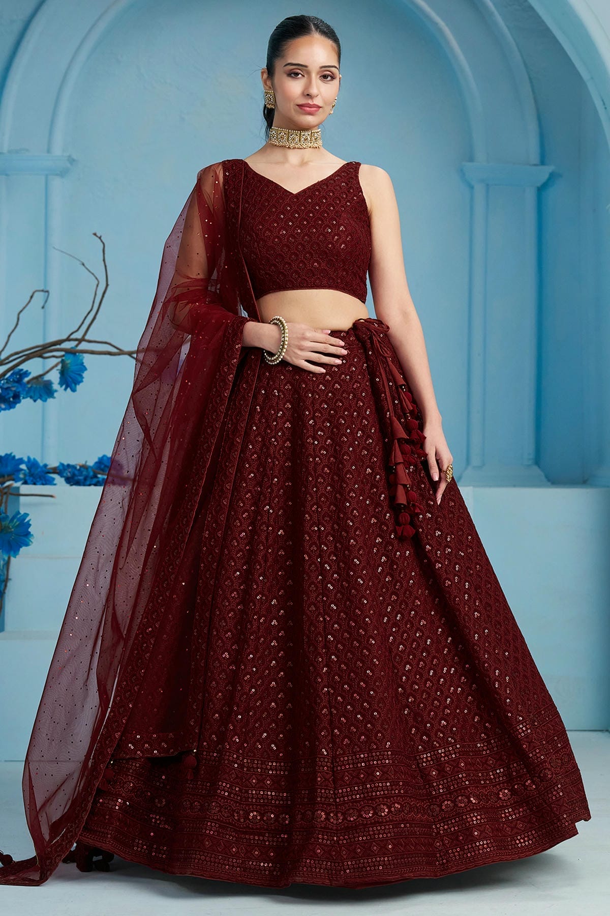 Georgette Lehenga Choli In Maroon Colour LC10110139