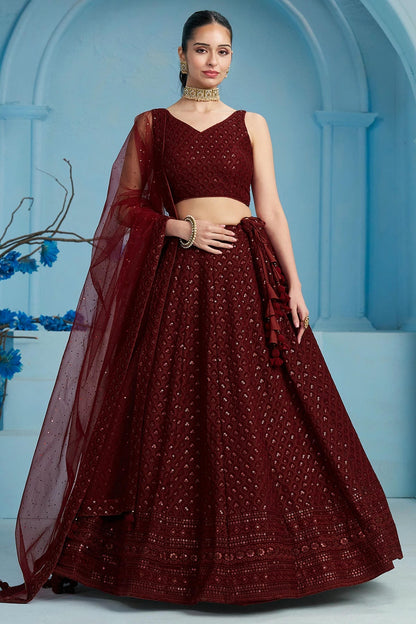 Georgette Lehenga Choli In Maroon Colour LC10110139