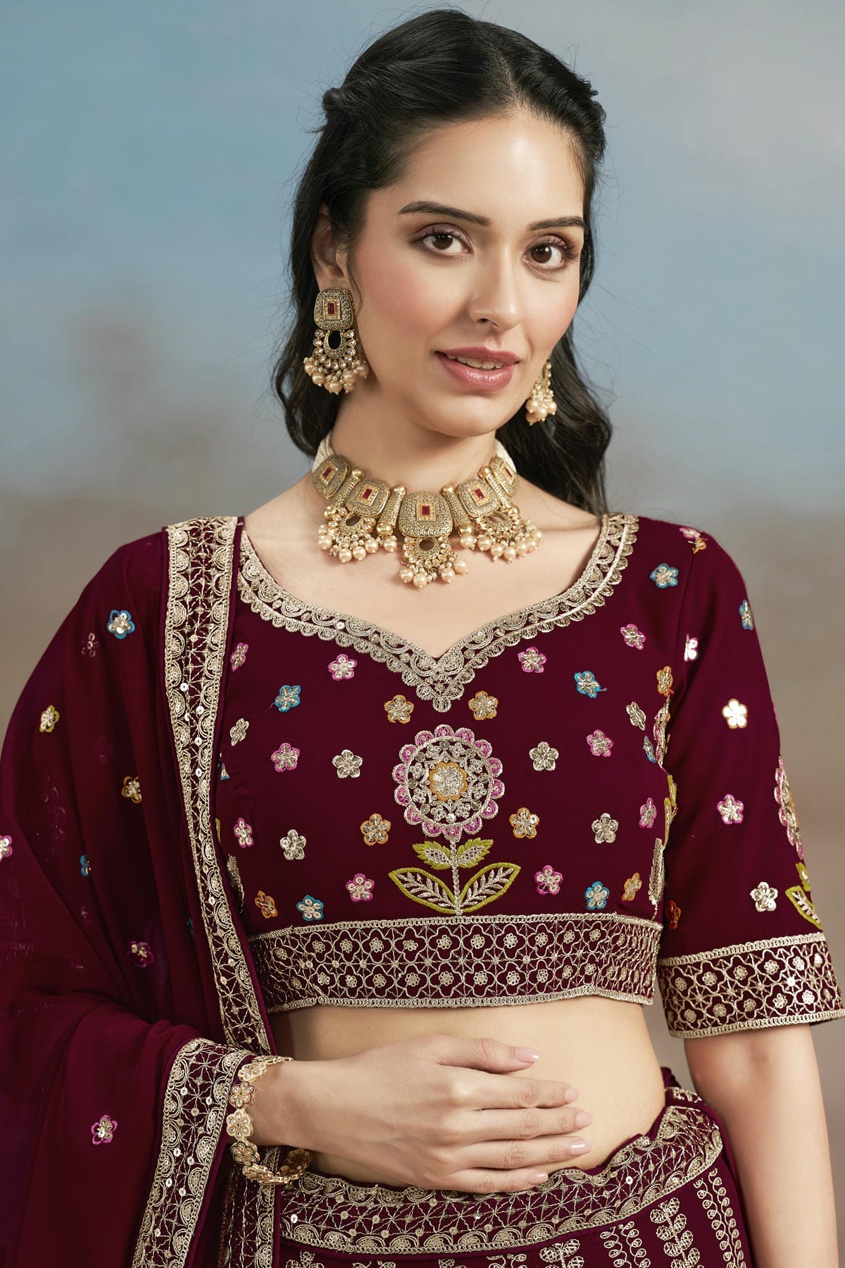 Georgette Lehenga Choli In Maroon Colour LC10110145