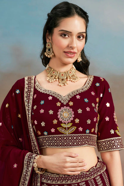 Georgette Lehenga Choli In Maroon Colour LC10110145