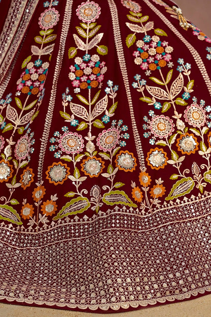 Georgette Lehenga Choli In Maroon Colour LC10110145