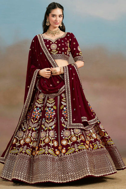 Georgette Lehenga Choli In Maroon Colour LC10110145
