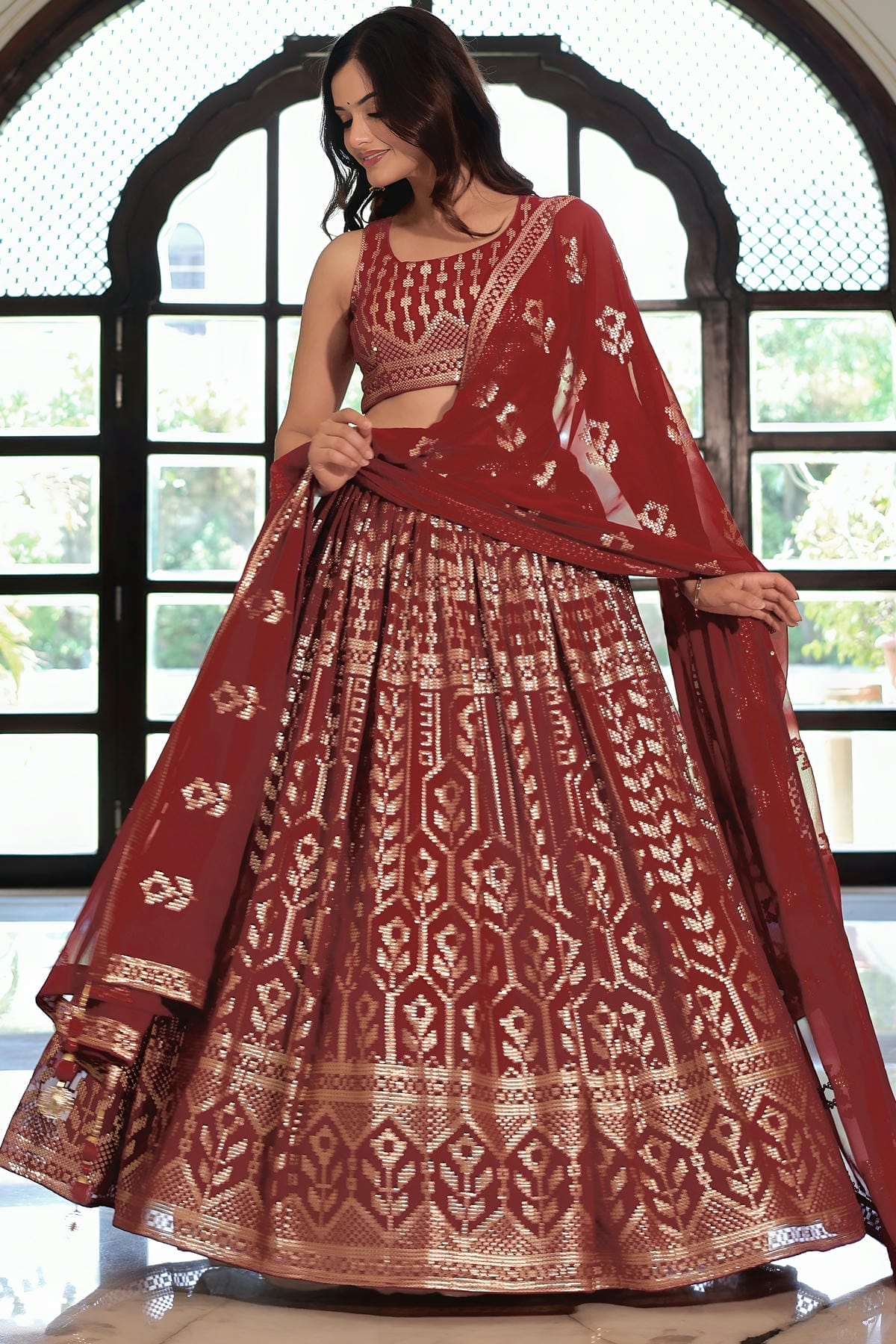 Georgette Lehenga Choli In Maroon Colour LC10110197