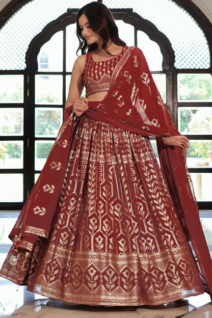 Georgette Lehenga Choli In Maroon Colour LC10110197