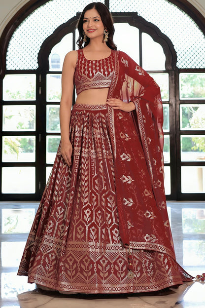 Georgette Lehenga Choli In Maroon Colour LC10110197