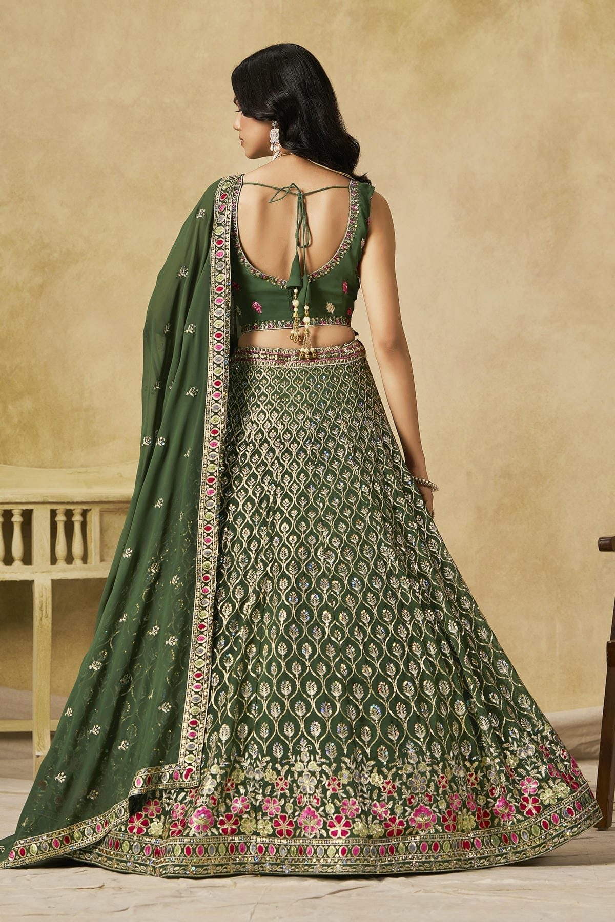 Georgette Lehenga Choli In Mehendi Green Colour LC10110113