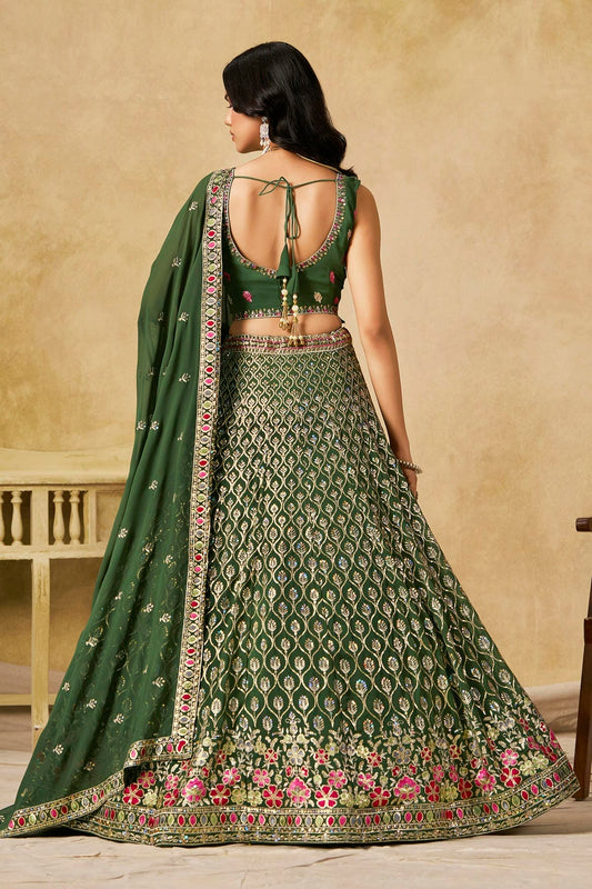 Georgette Lehenga Choli In Mehendi Green Colour LC10110113