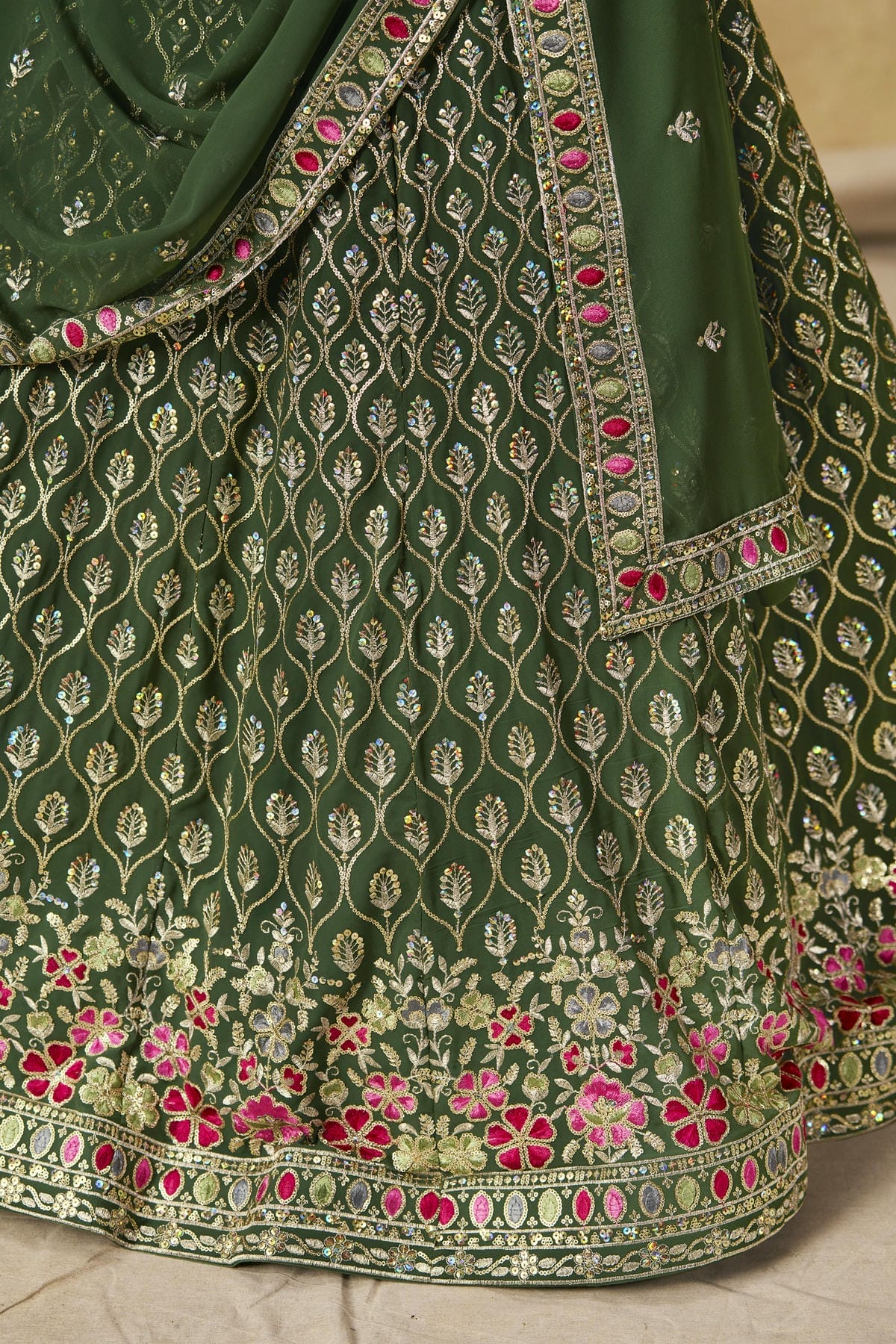 Georgette Lehenga Choli In Mehendi Green Colour LC10110113