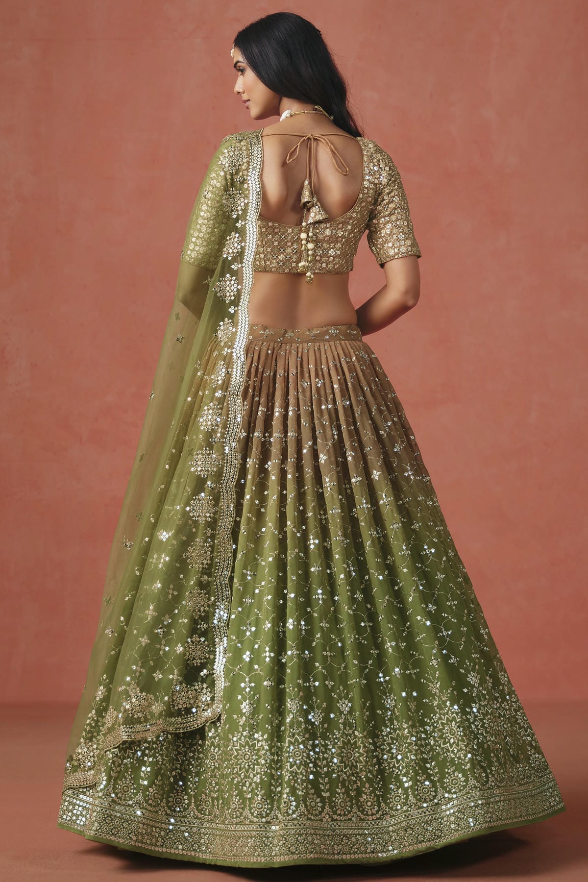 Georgette Lehenga Choli In Mehendi Green Colour LC10110120
