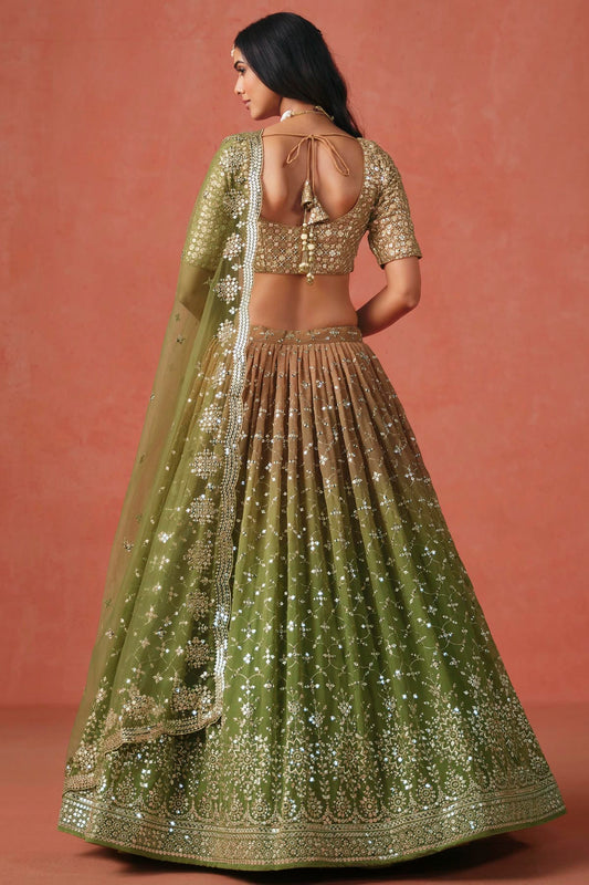 Georgette Lehenga Choli In Mehendi Green Colour LC10110120