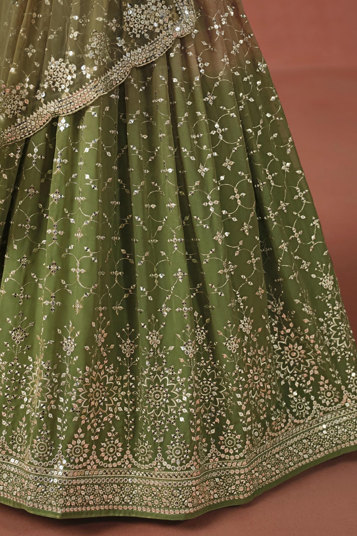 Georgette Lehenga Choli In Mehendi Green Colour LC10110120