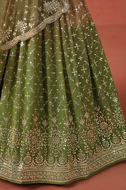 Georgette Lehenga Choli In Mehendi Green Colour LC10110120