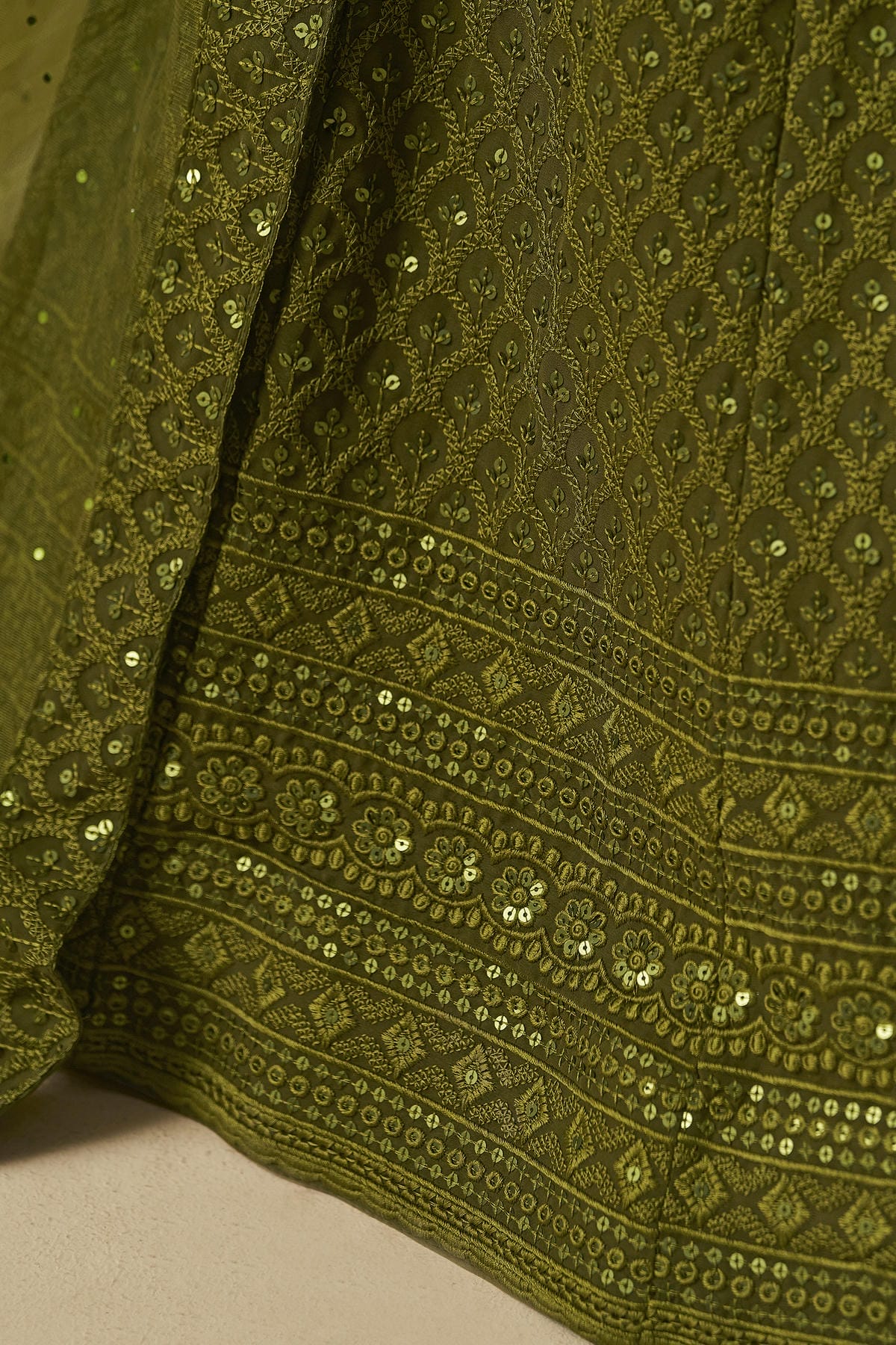 Georgette Lehenga Choli In Mehendi Green Colour LC10110131