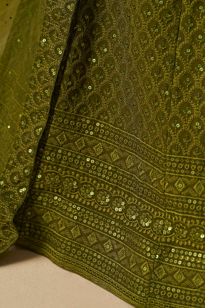 Georgette Lehenga Choli In Mehendi Green Colour LC10110131