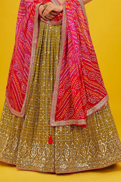 Georgette Lehenga Choli In Mehendi Green Colour LC10110169