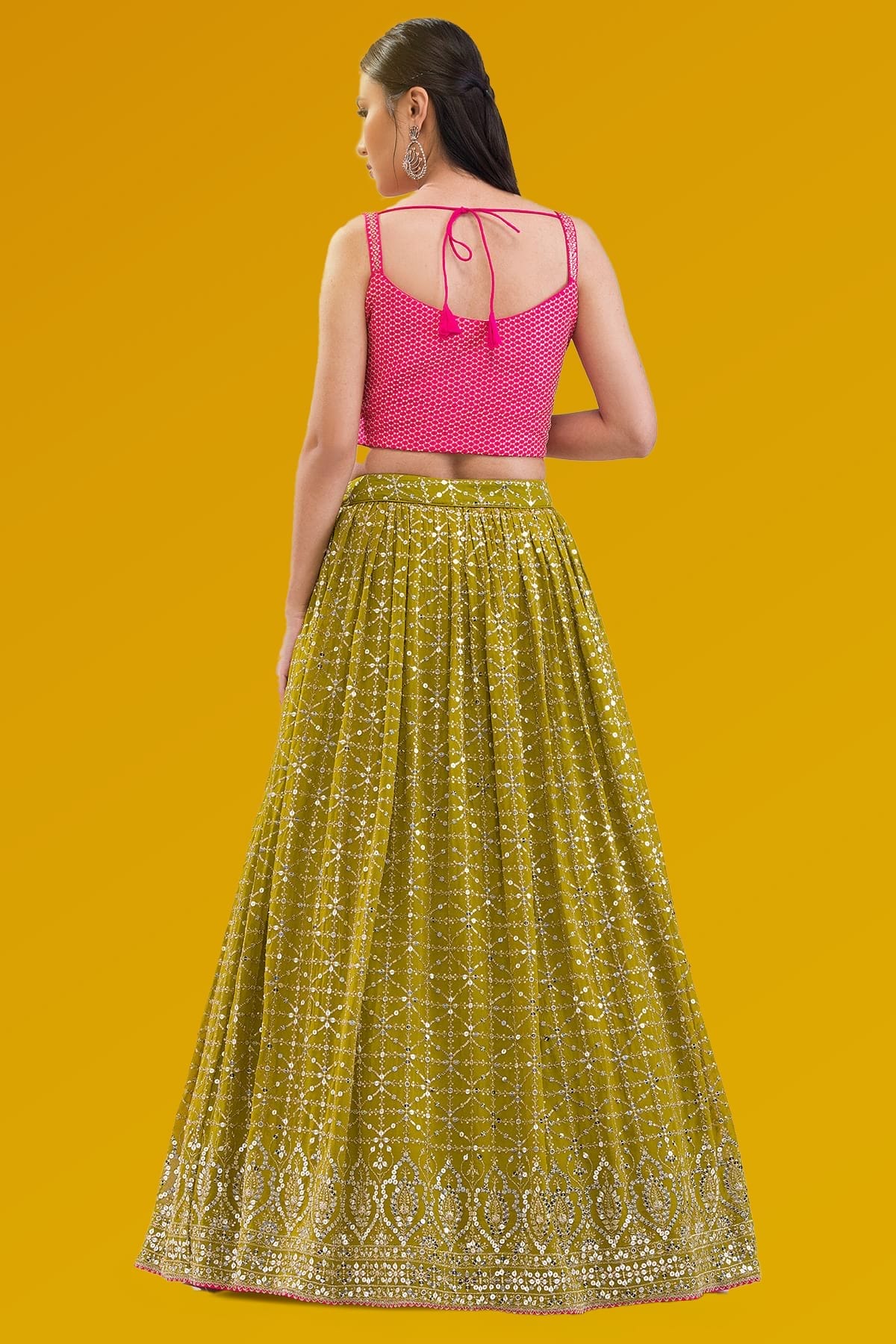 Georgette Lehenga Choli In Mehendi Green Colour LC10110169