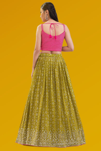 Georgette Lehenga Choli In Mehendi Green Colour LC10110169