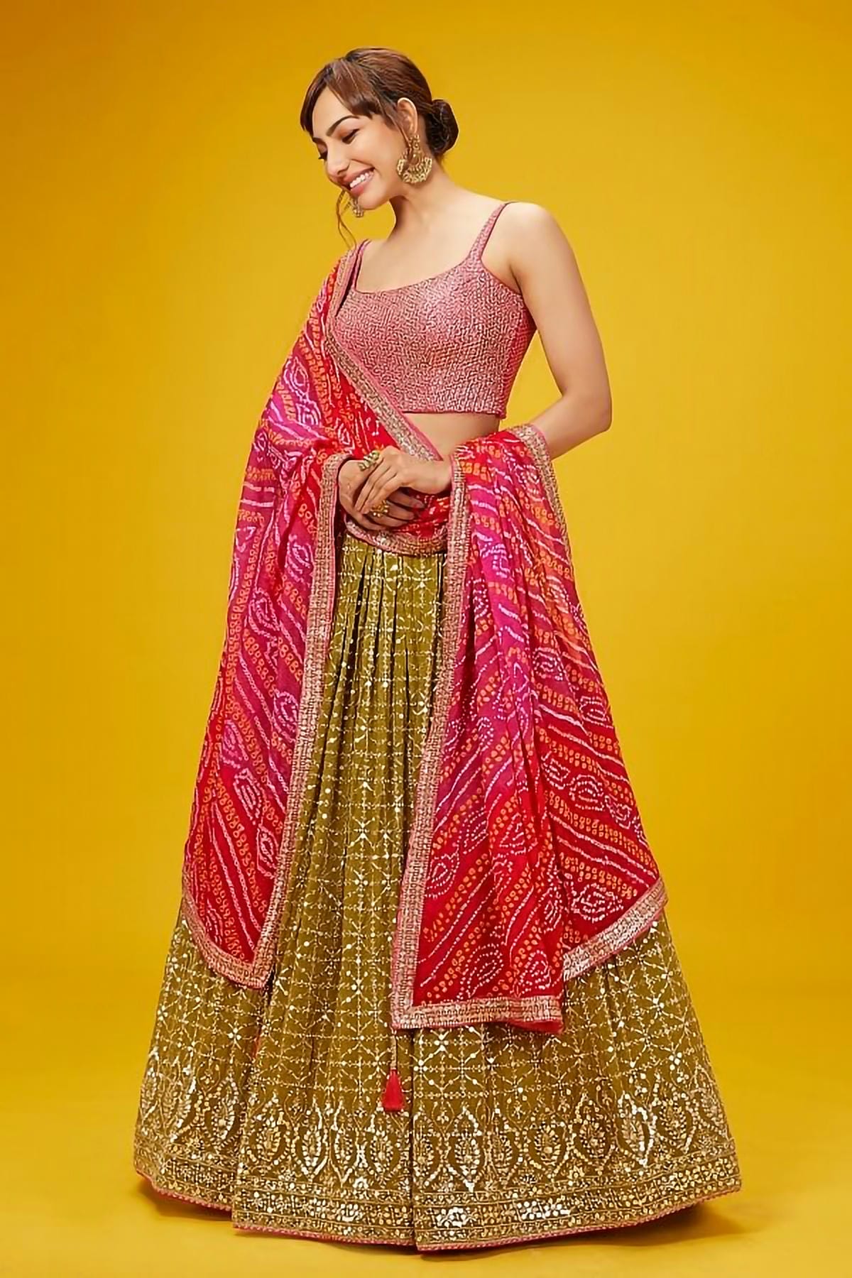 Georgette Lehenga Choli In Mehendi Green Colour LC10110169